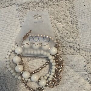 Boho Love White and Gold Bracelet Set